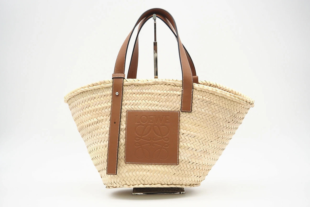 Loewe palm leaf calfskin basket bag Handbag brown beige raffia calf leather